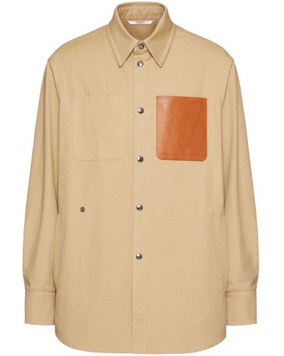 Valentino Garavani Leather-pocket Shirt Jacket - Natural