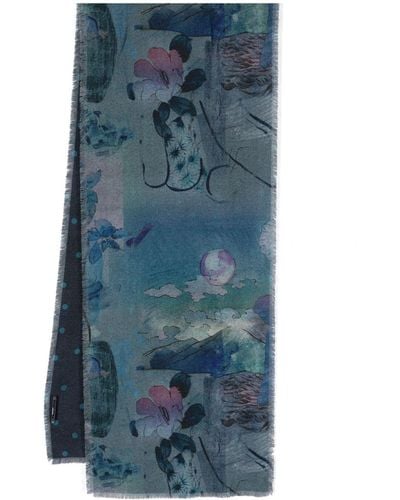 Paul Smith Floral-print Wool Reversible Scarf - Blue