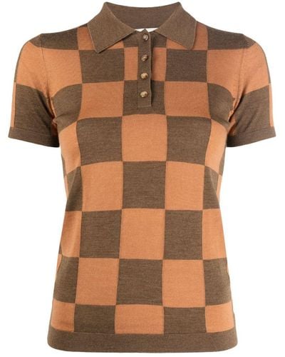 Nanushka Checkerboard-pattern Polo Shirt - Brown