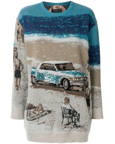N°21 Intarsia Car Sweater - Multicolour