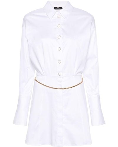 Elisabetta Franchi Robe-chemise à ceinture en chaîne - Blanc
