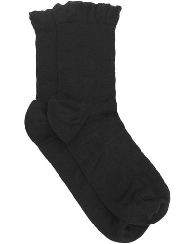 Ganni Ruffle-trim Organic-cotton Socks - Black