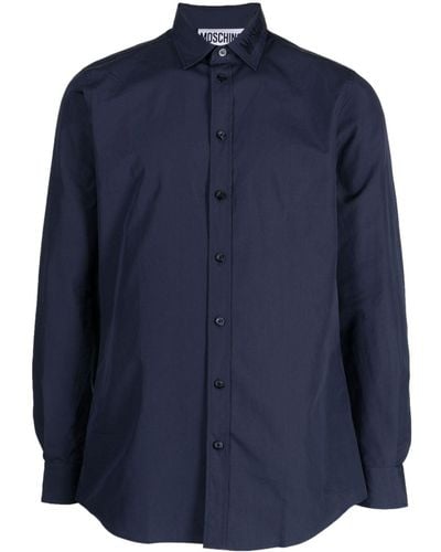 Moschino Logo-embroidered Cotton Shirt - Blue