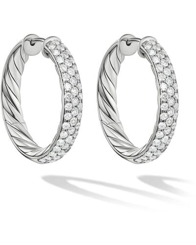 David Yurman Sterling Silver Diamond Sculpted Cable Hoop Earrings - Metallic