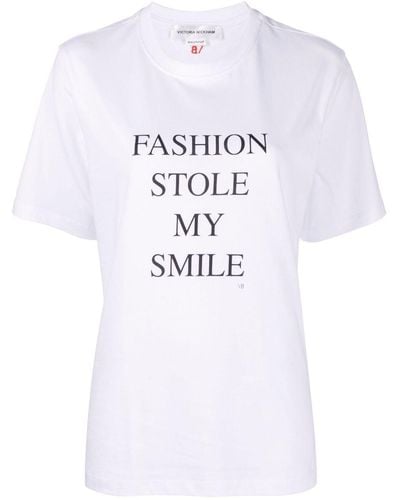 Victoria Beckham T-shirt 'Fashion Stole My Smile' - Blanc