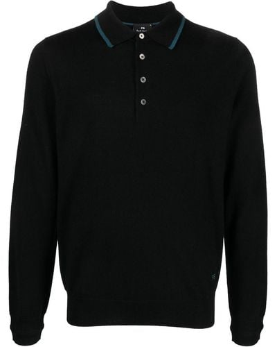 PS by Paul Smith Logo-embroidered Merino Polo Shirt - Black