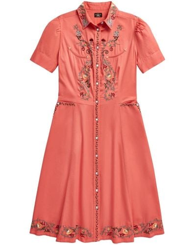 RRL Floral-embroidery Shirtdress - Red