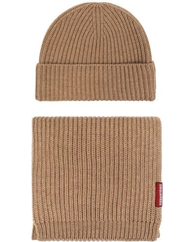 DSquared² Ribbed-knit Wool Beanie And Scarf Set - Brown