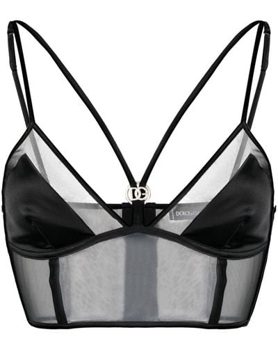 Dolce & Gabbana Top tipo bustier con placa del logo - Negro