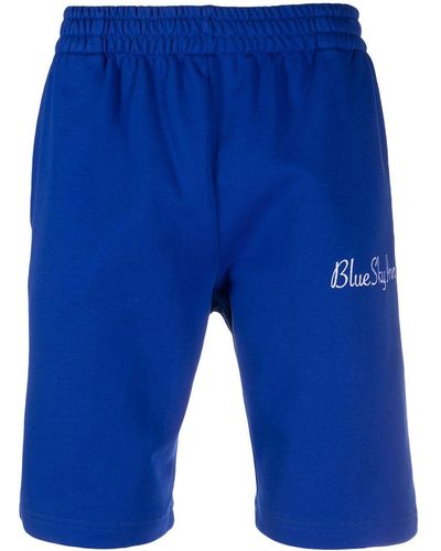 BLUE SKY INN Logo-print Cotton Shorts - Blue