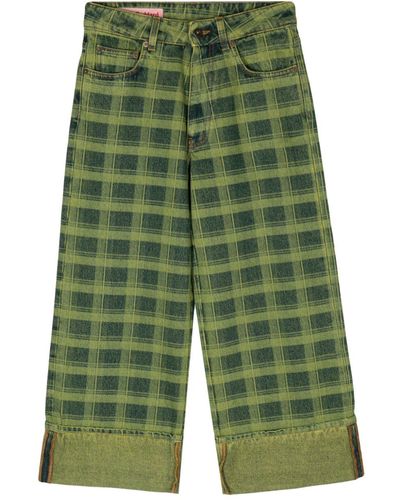 Molly Goddard Check-print Wide-leg Jeans - Green