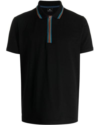 PS by Paul Smith Contrast-zip Cotton Polo Shirt - Black