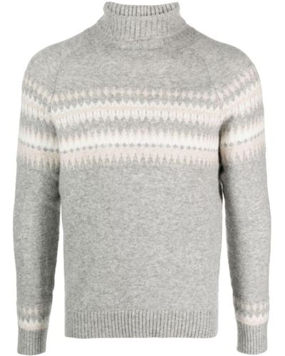 Eleventy Turtleneck Cashmere-blend Intarsia Sweater - Grey