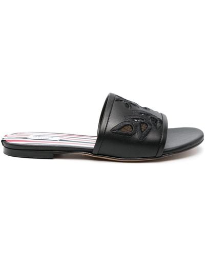 Thom Browne Icon Claquette Leather Slides - Black