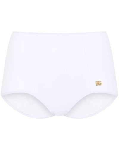 Dolce & Gabbana Taillenhohe Bikini-Shorts mit Logo-Schild - Weiß
