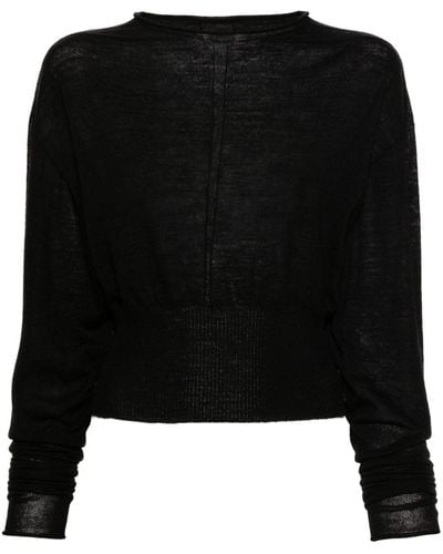 Rick Owens Cropped Virgin Wool Sweater - Black