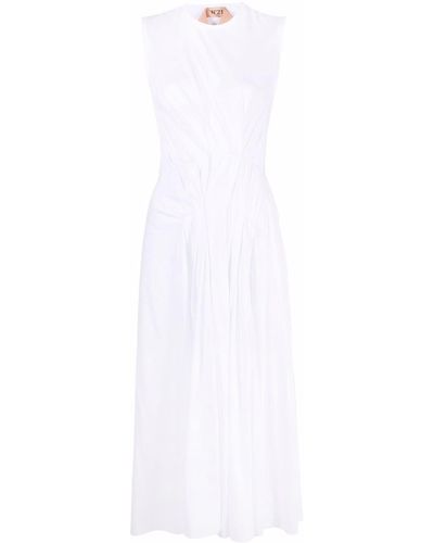 N°21 Gathered Waist Sleeveless Midi Dress - White