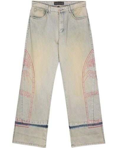 Who Decides War Embroidered Motif Wide-leg Jeans - White
