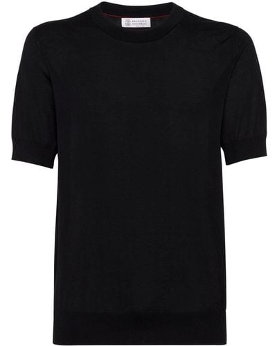 Brunello Cucinelli Fijngebreid T-shirt - Zwart