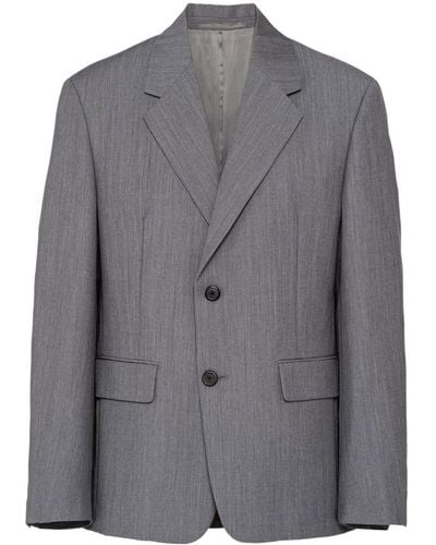 Prada Blazer en laine mélangée à simple boutonnage - Gris