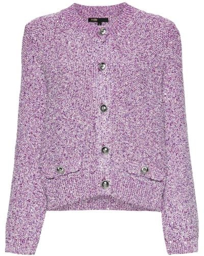Maje Sequin-embellished Knitted Cardigan - Purple