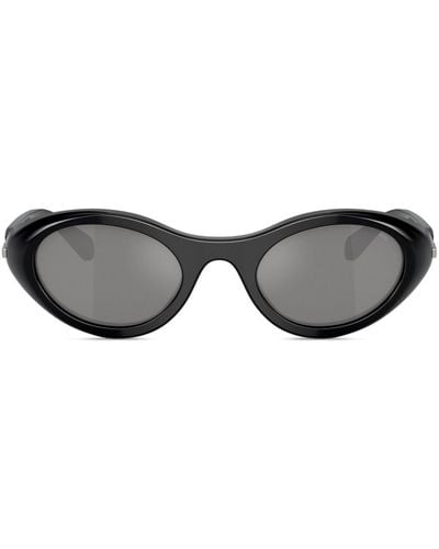 DIESEL Logo-plaque Oval-frame Sunglasses - Black