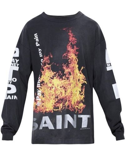 SAINT Mxxxxxx Fire graphic-print cotton sweatshirt - Blau