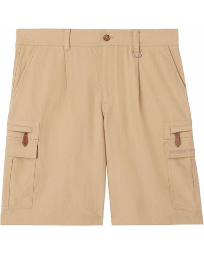 Burberry Embroidered-logo Cargo Shorts - Natural
