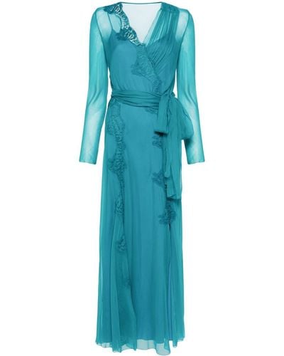 Alberta Ferretti Lace-panel Chiffon Maxi Dress - Blue