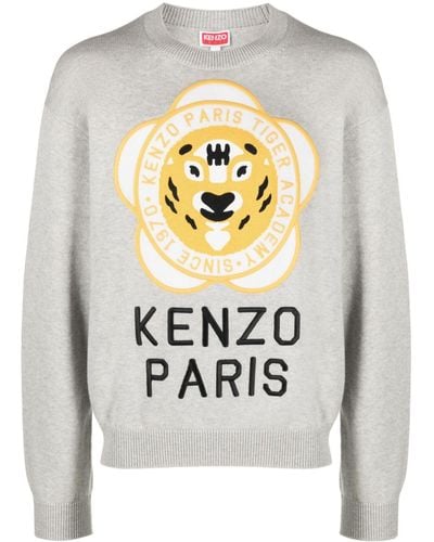 KENZO Logo-patch wool-cotton sweatshirt - Grigio