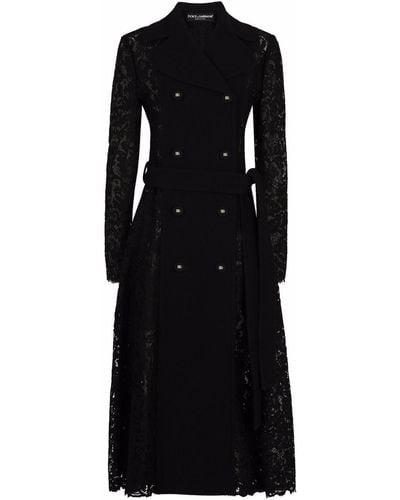 Dolce & Gabbana Cordonetto Lace And Crepe Coat With Belt - Black