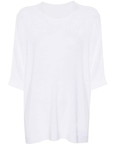 Le Tricot Perugia Rolled-neckline Short-sleeve Sweater - White