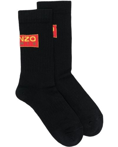 KENZO Chaussettes nervurées à logo - Noir