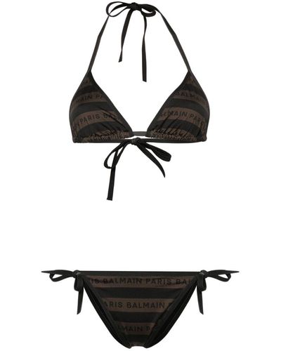 Balmain Logo-print Striped Bikini - Black