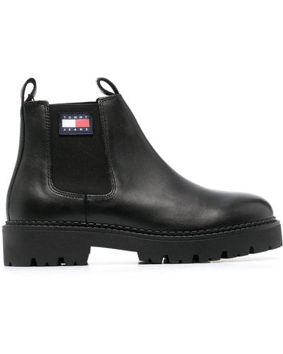 Tommy Hilfiger Bottines en cuir à patch logo 40 mm - Noir