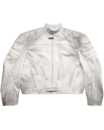 Balenciaga Manteau en cuir à fermeture zippée - Blanc