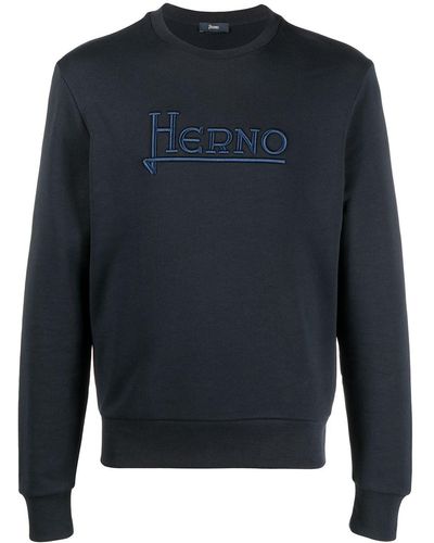 Herno Sweater Met Geborduurd Logo - Blauw