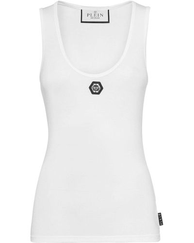 Philipp Plein Logo-appliquéd Cotton Tank Top - White