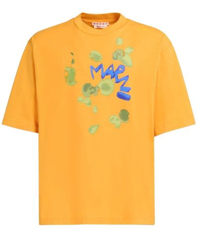 Marni T-Shirt With Dripping Print - Yellow