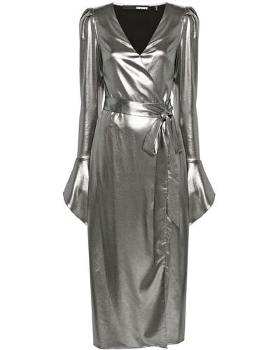 ROTATE BIRGER CHRISTENSEN Lamé Wrap Midi Dress - Gray