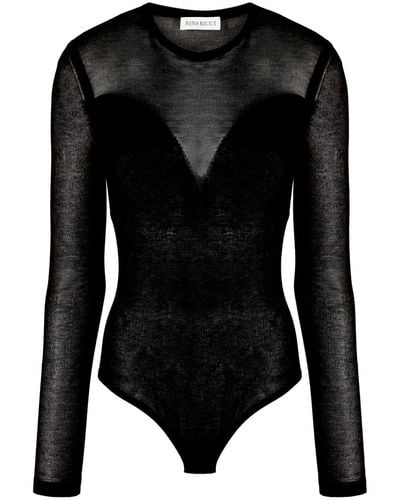 Nina Ricci Body traslúcido con manga larga - Negro