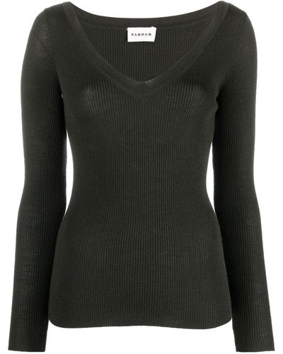 P.A.R.O.S.H. V-neck Ribbed Wool Sweater - Black