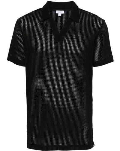 Sunspel Linear Mesh Design Polo Shirt - Black
