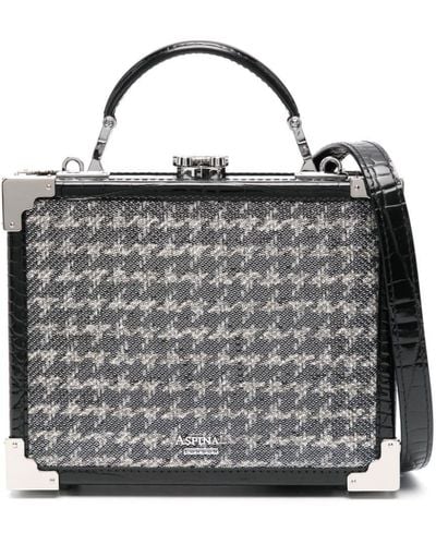Aspinal of London The Trunk Dogtooth-pattern Tote Bag - Grey