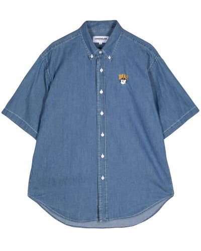 Chocoolate Bear-appliquéd Denim Shirt - Blue
