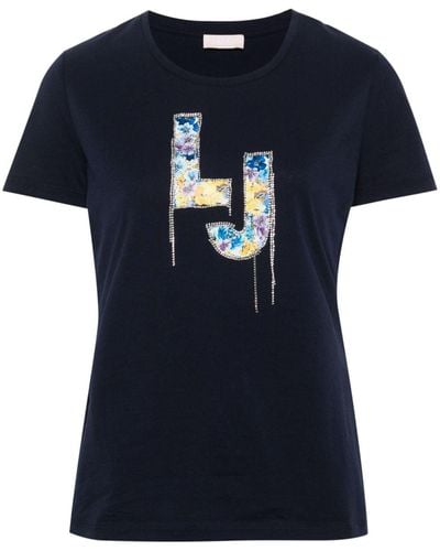 Liu Jo T-shirt en coton à imprimé monogrammé - Bleu