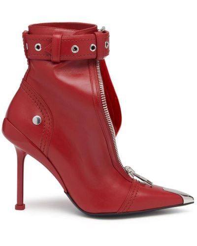 Alexander McQueen Buckle-fastening Leather Ankle Boots - Red