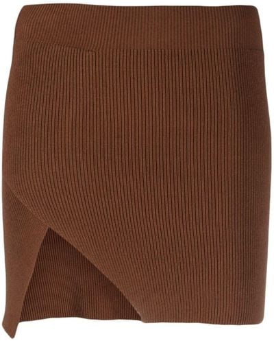 Laneus Ribbed-knit Asymmetric Miniskirt - Brown