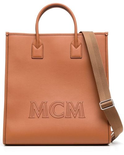 MCM Grand sac cabas Klassik à logo embossé - Marron