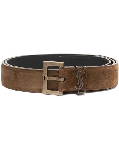 Saint Laurent Square-buckle Leather Belt - Brown